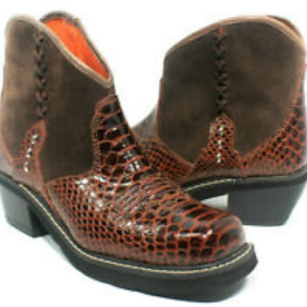ARIAT Leather Snakeskin Print Ankle Boots Size 7